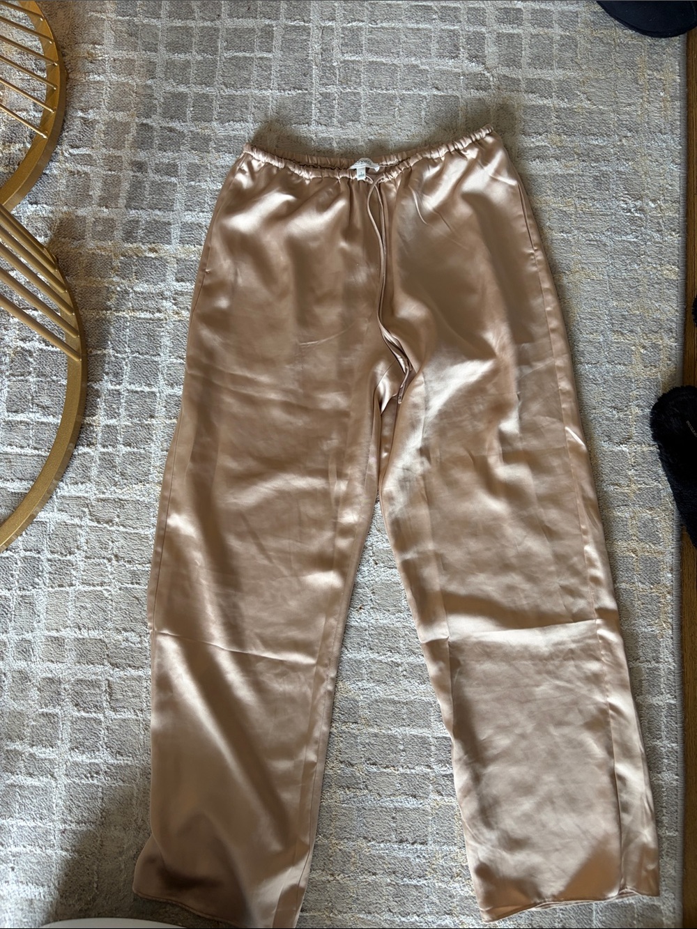 Satin Wide-Leg Pants in Champagne by